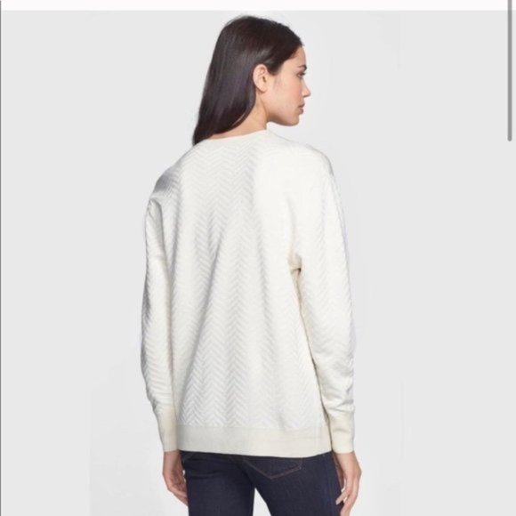 Theory Women's Hannalor Evian Stretch Chevron Wool Blend Crewneck Sweater Small - Picture 2 of 11
